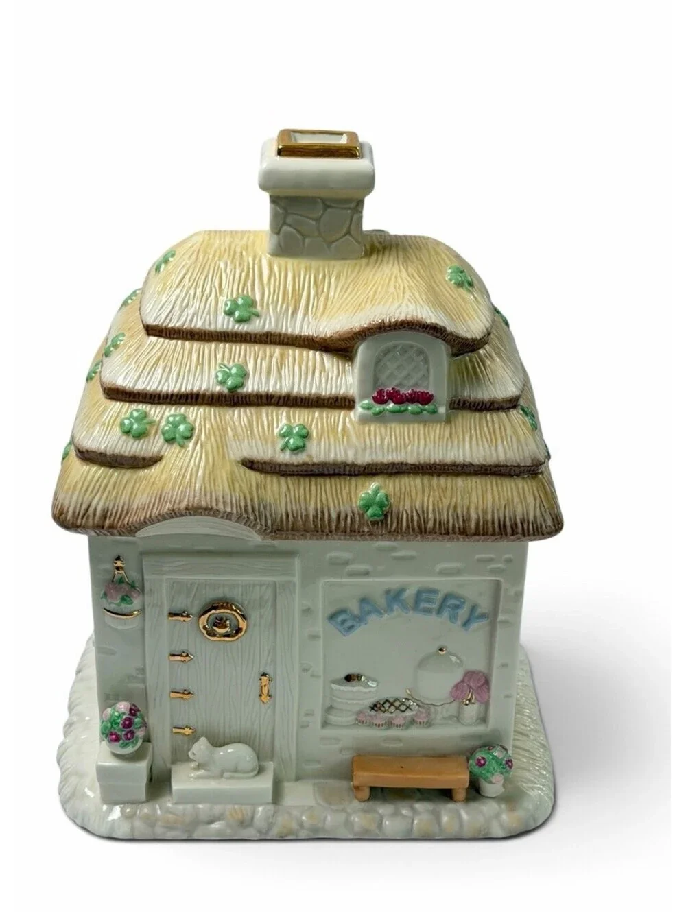 Vintage “The Irish Blessing” Bakery Cookie Jar Porcelain Cottage ( Minor Flaw)